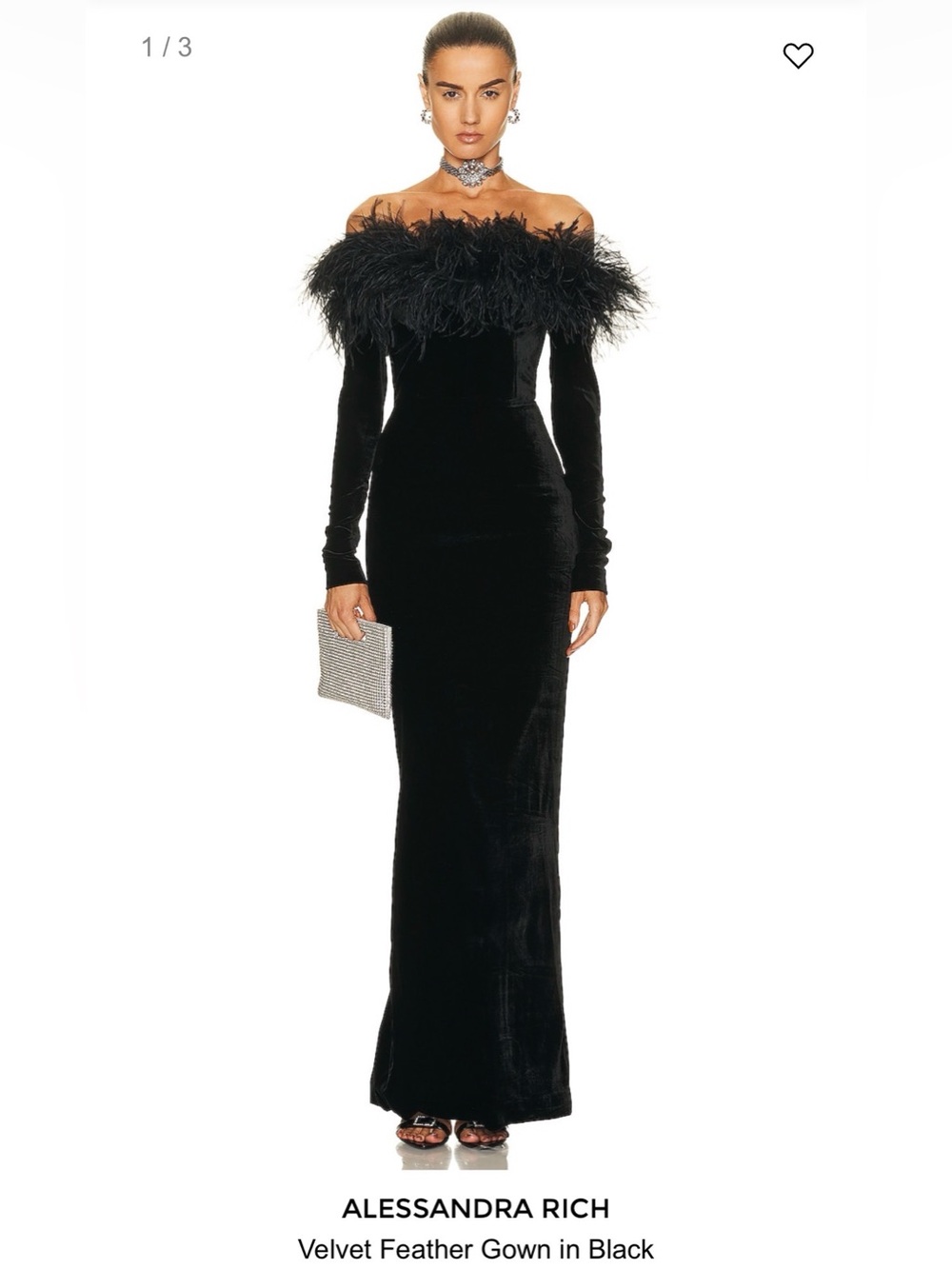 NWT Alessandra Rich Elegant Black Velvet Off-Shoulder Feather Trim Dress